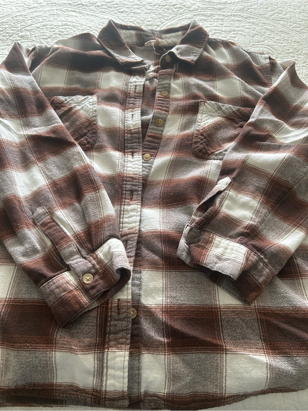 a.n.a Brown and White Plaid Flannel Casual Button-Down Shirt